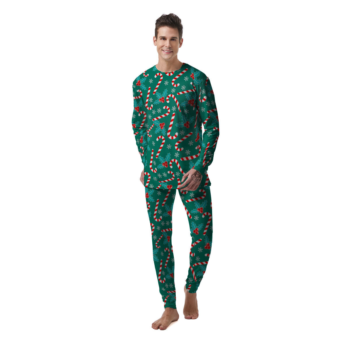 Candy Cane Merry Christmas Print Pattern Men's Pajamas-grizzshop