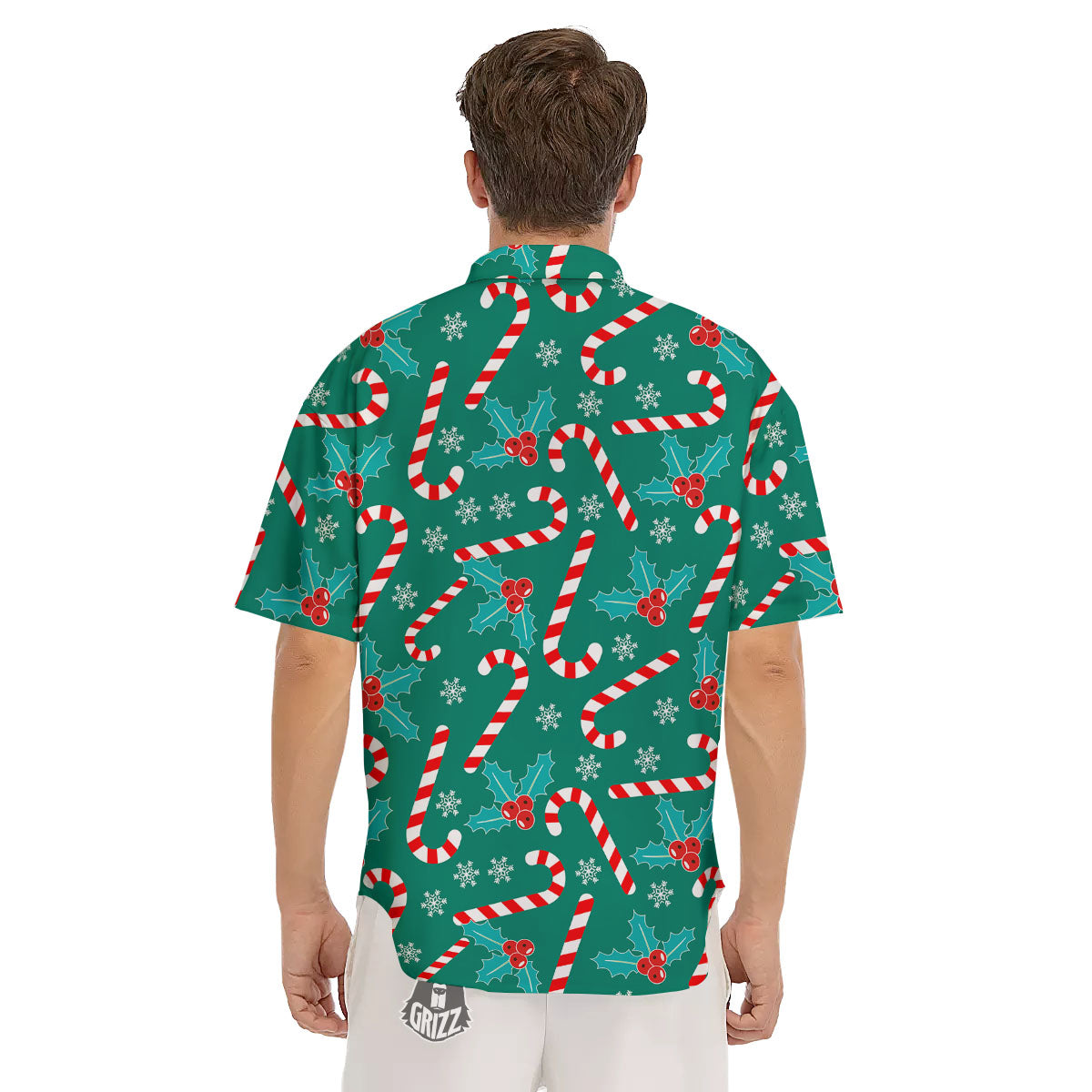 Candy Cane Merry Christmas Print Pattern Men's Short Sleeve Shirts-grizzshop