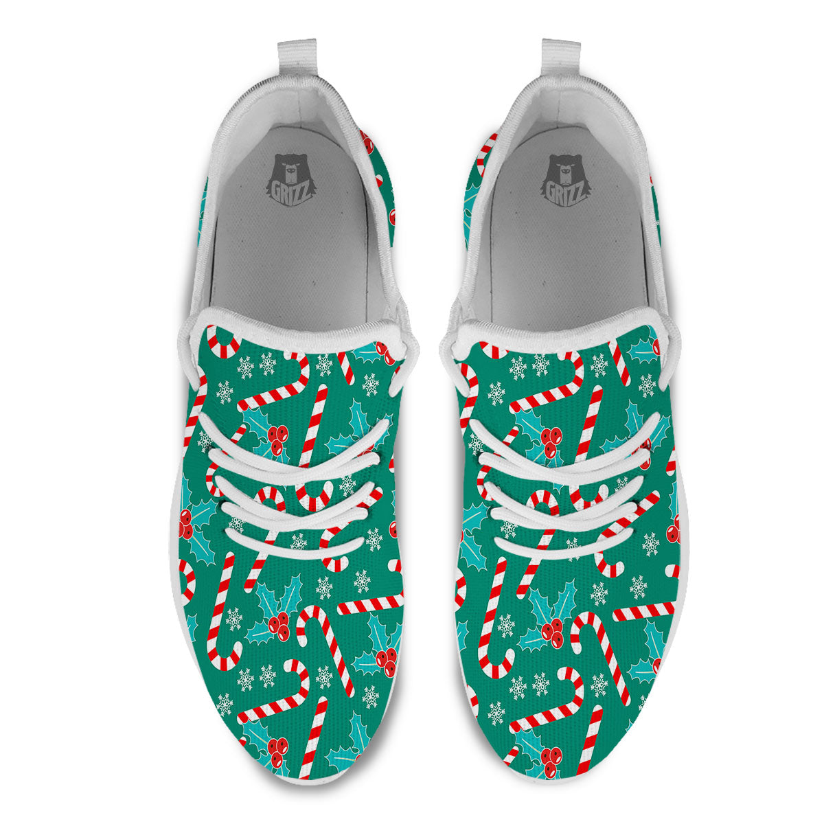 Candy Cane Merry Christmas Print Pattern White Athletic Shoes-grizzshop