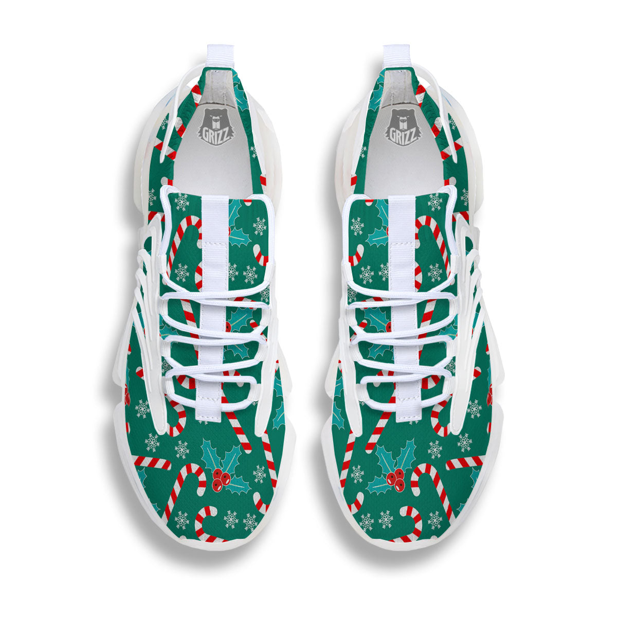 Candy Cane Merry Christmas Print Pattern White Gym Shoes-grizzshop