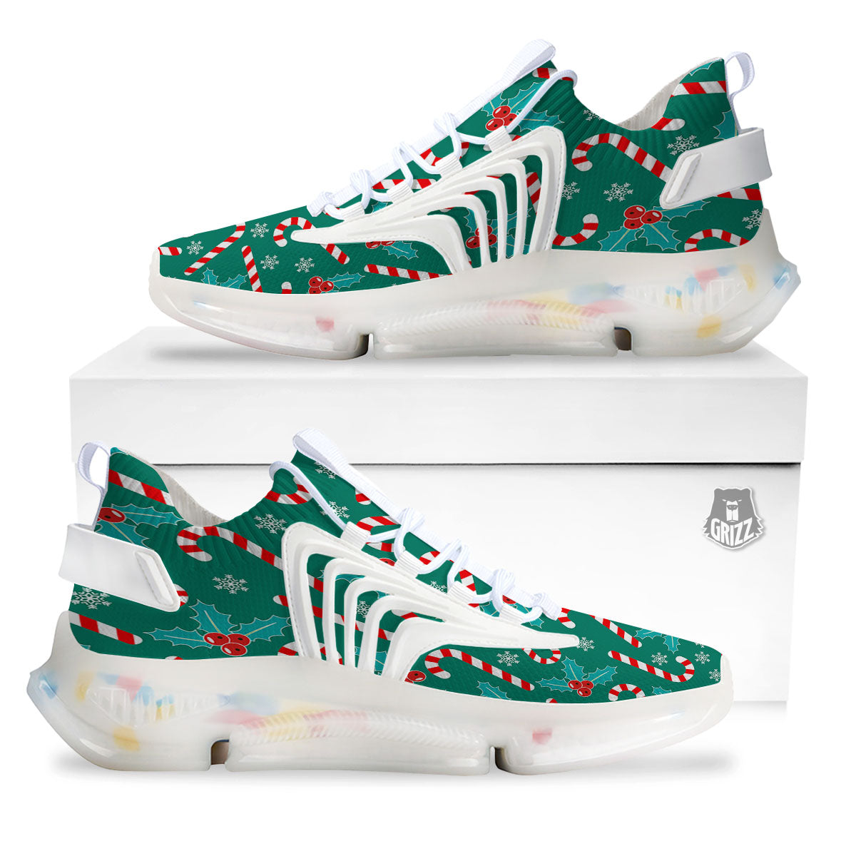 Candy Cane Merry Christmas Print Pattern White Gym Shoes-grizzshop