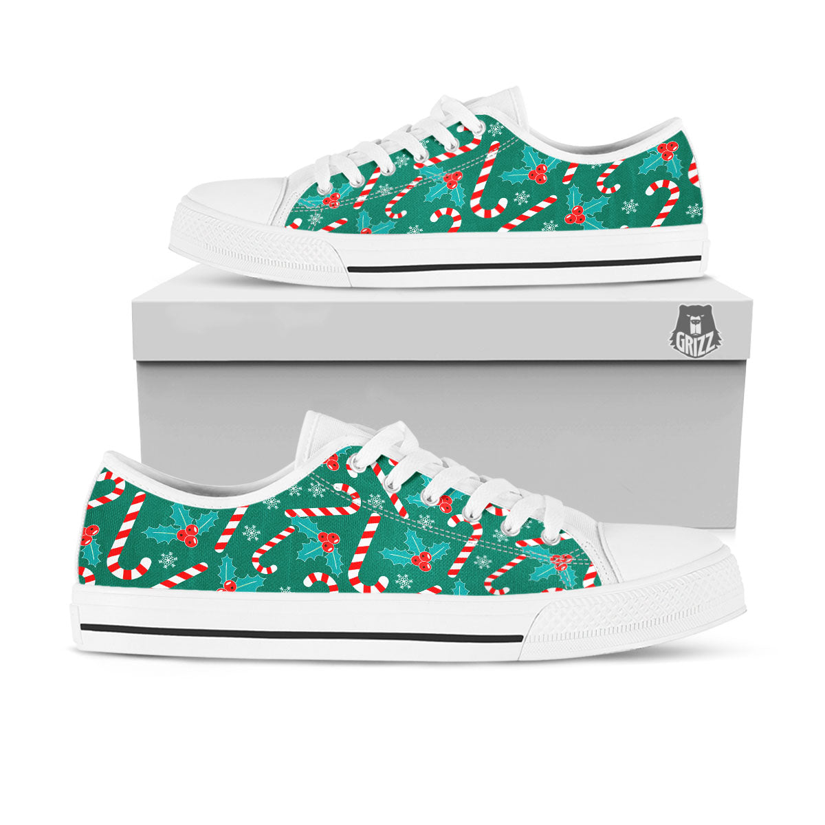 Candy Cane Merry Christmas Print Pattern White Low Top Shoes-grizzshop