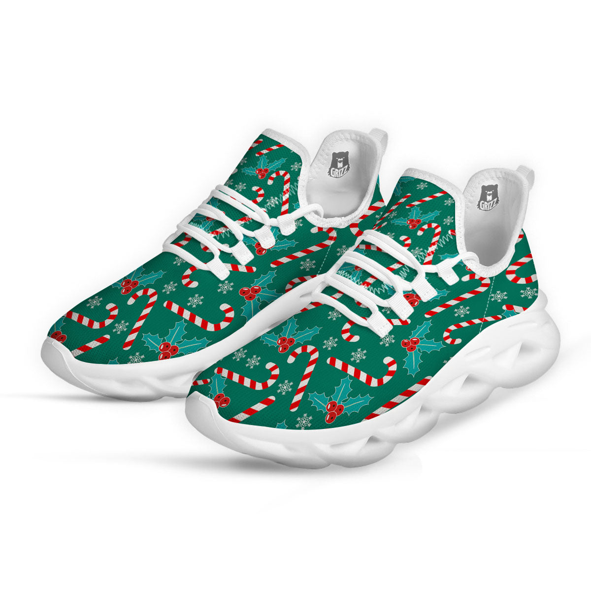 Candy Cane Merry Christmas Print Pattern White Running Shoes-grizzshop