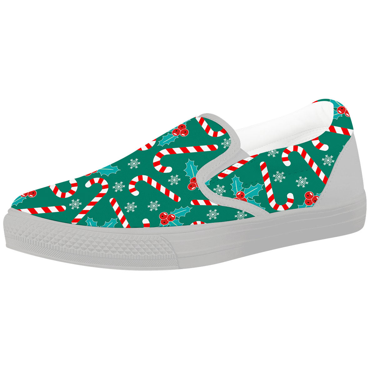 Candy Cane Merry Christmas Print Pattern White Slip On Shoes-grizzshop