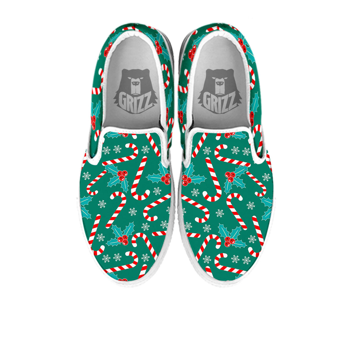 Candy Cane Merry Christmas Print Pattern White Slip On Shoes-grizzshop