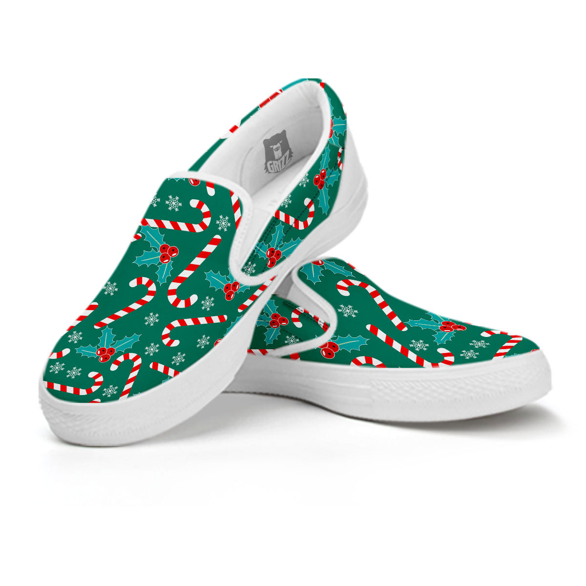 Candy Cane Merry Christmas Print Pattern White Slip On Shoes-grizzshop