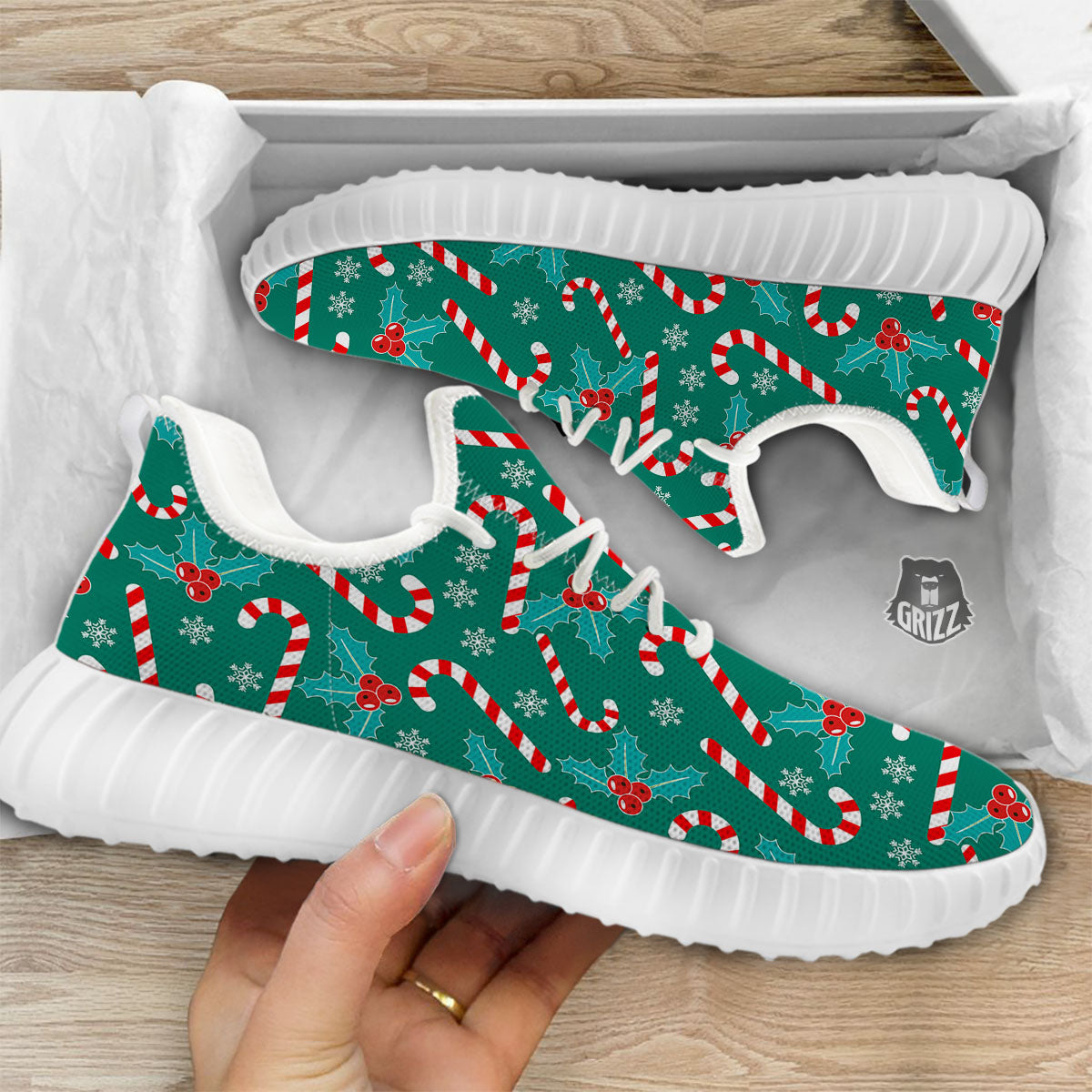 Candy Cane Merry Christmas Print Pattern White Walking Shoes-grizzshop