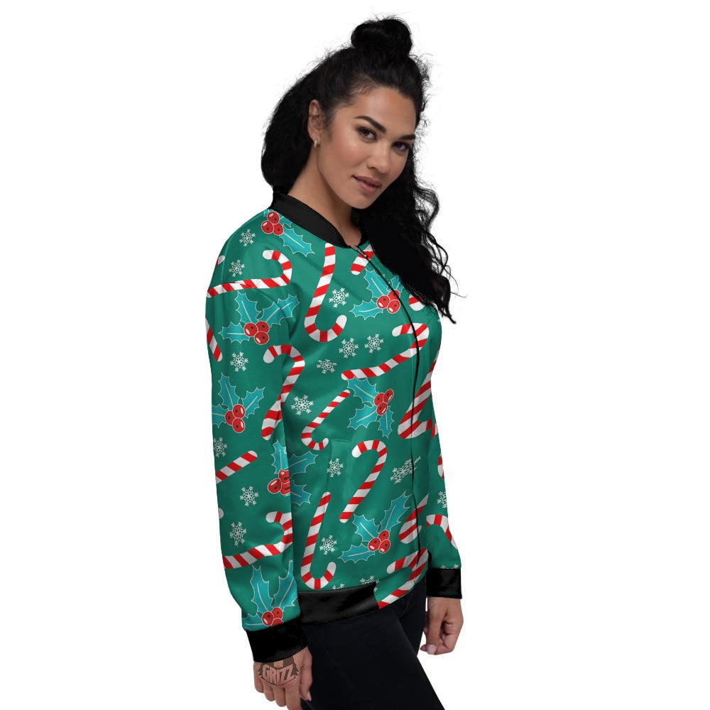 Candy Cane Merry Christmas Print Pattern Women's Bomber Jacket-grizzshop