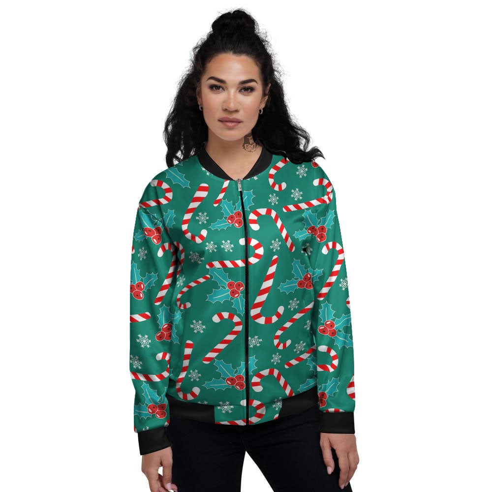 Candy Cane Merry Christmas Print Pattern Women's Bomber Jacket-grizzshop