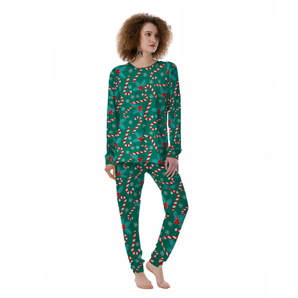 Candy Cane Merry Christmas Print Pattern Women's Pajamas-grizzshop