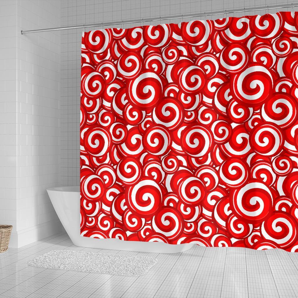 Candy Cane Pattern Print Bathroom Shower Curtain-grizzshop