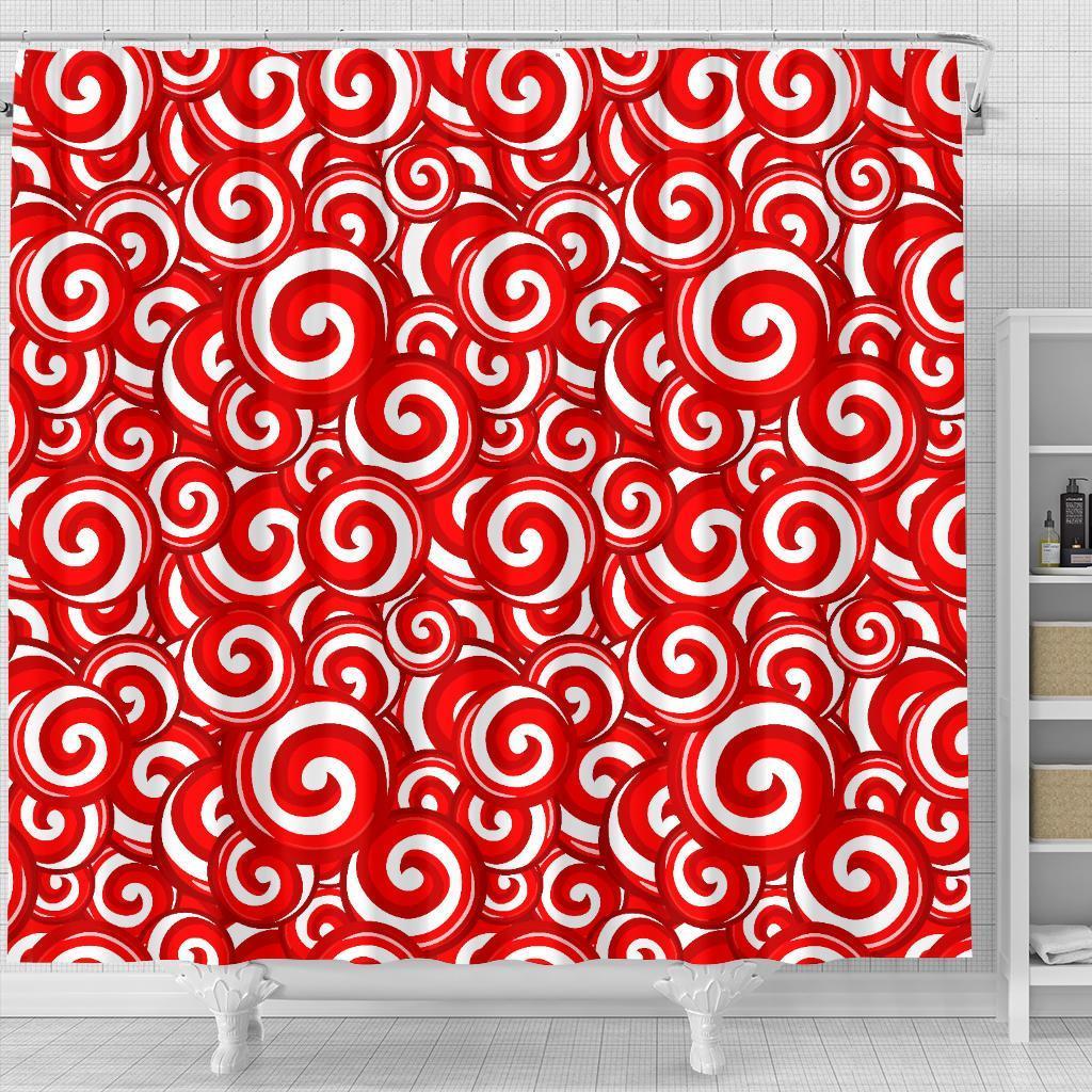 Candy Cane Pattern Print Bathroom Shower Curtain-grizzshop