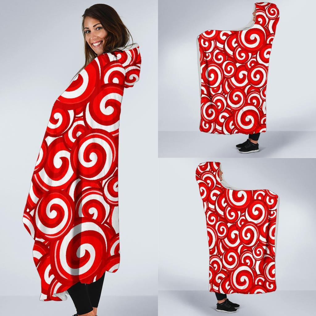 Candy Cane Pattern Print Hooded Blanket-grizzshop