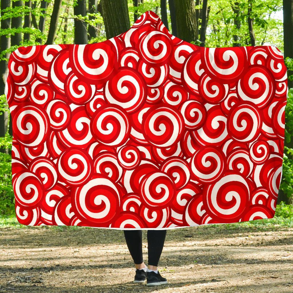 Candy Cane Pattern Print Hooded Blanket-grizzshop