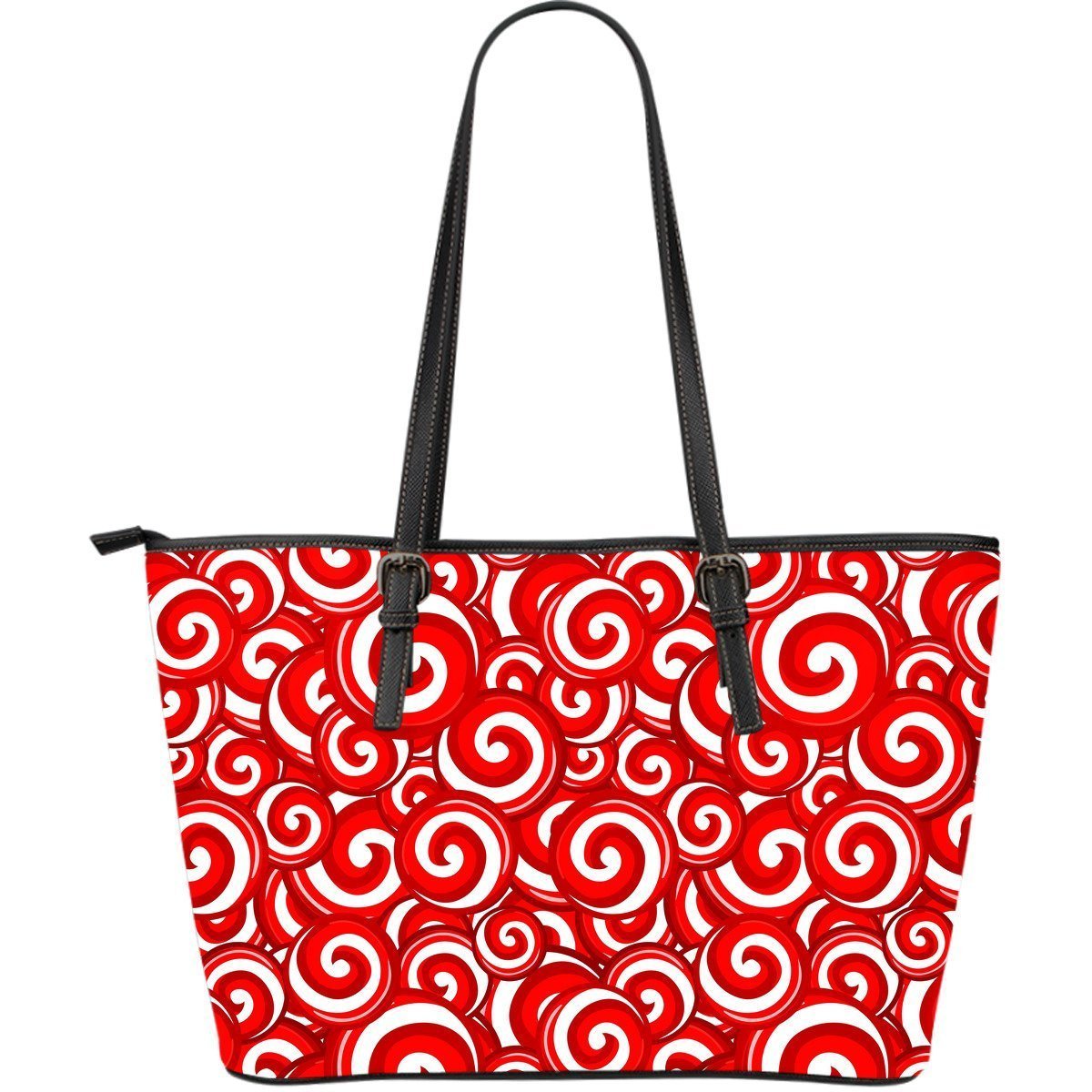 Candy Cane Pattern Print Leather Tote Bag-grizzshop