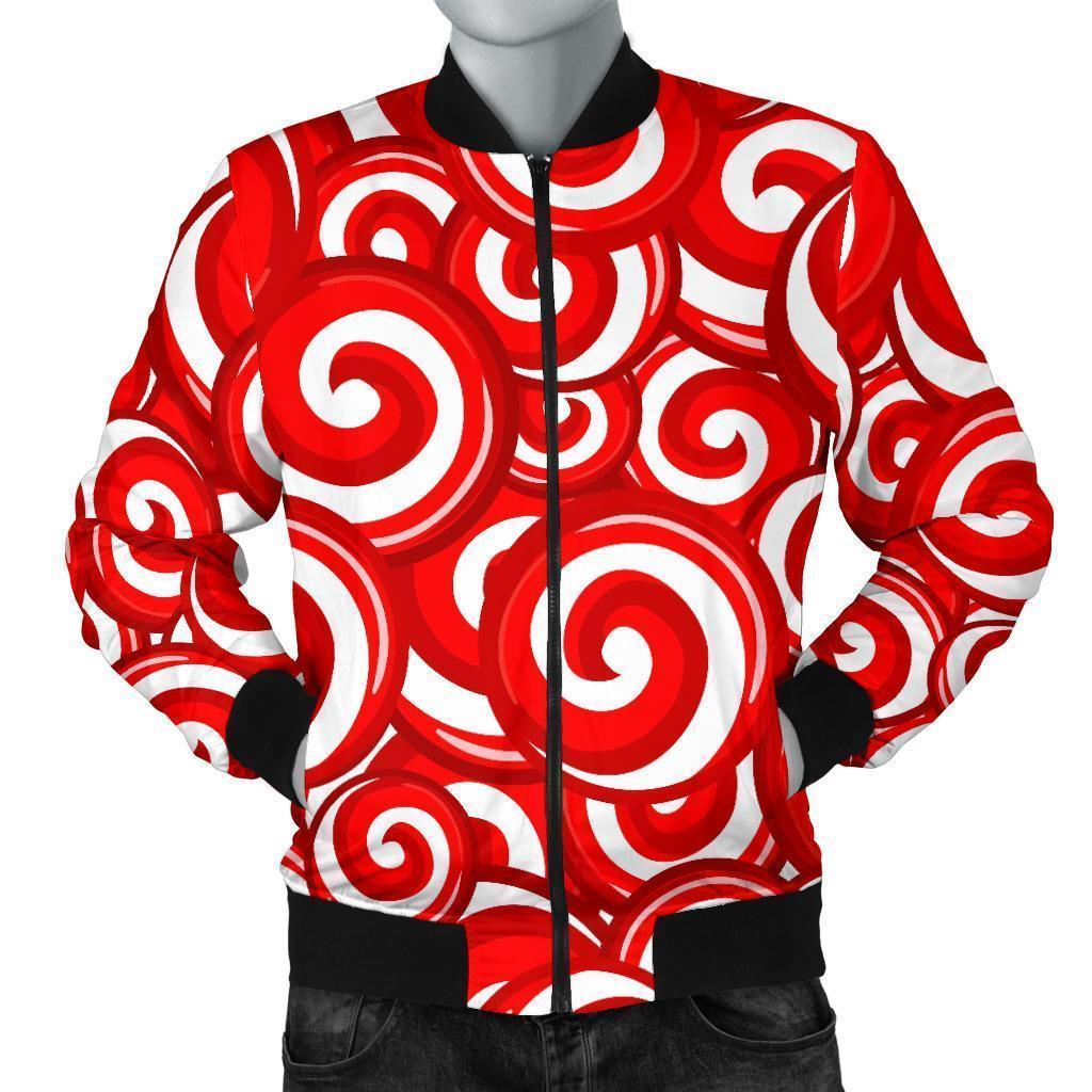 Candy Cane Pattern Print Men's Bomber Jacket-grizzshop