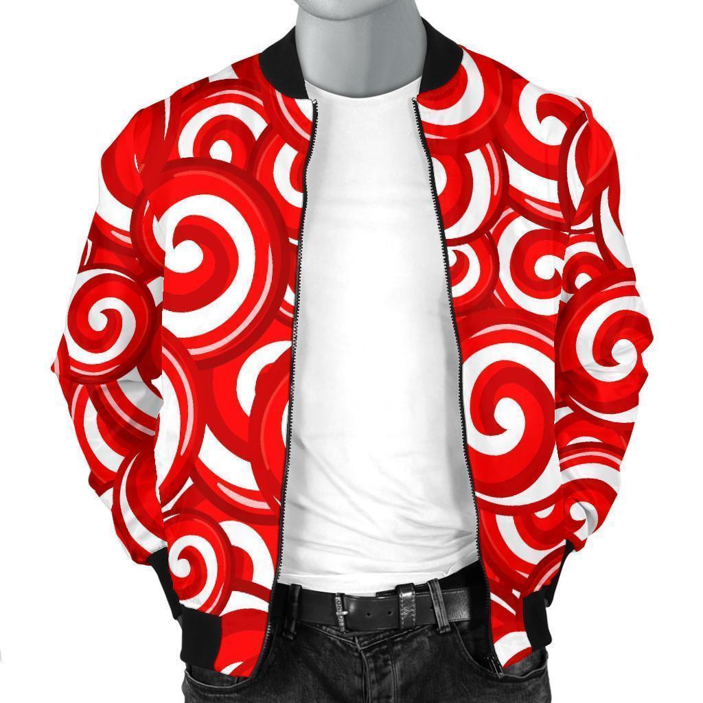 Candy Cane Pattern Print Men's Bomber Jacket-grizzshop