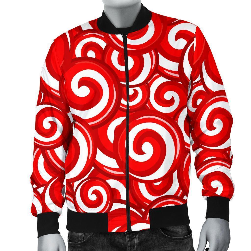 Candy Cane Pattern Print Men's Bomber Jacket-grizzshop