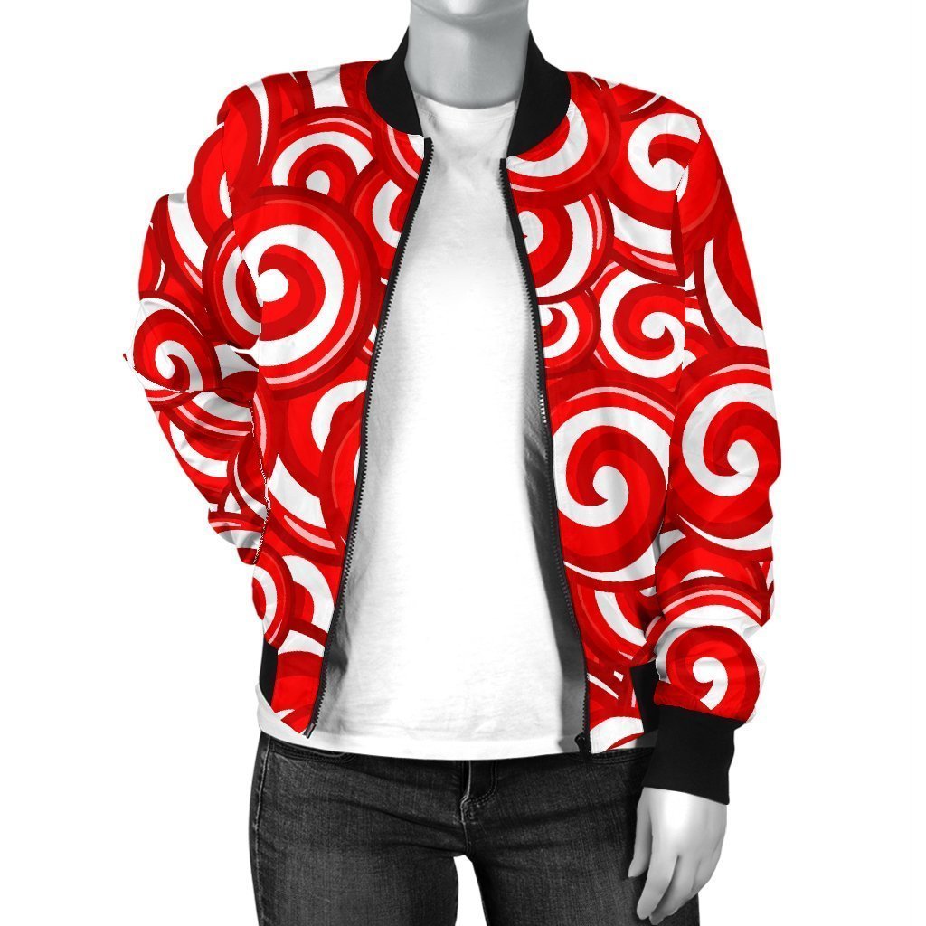 Candy Cane Pattern Print Women Casual Bomber Jacket-grizzshop