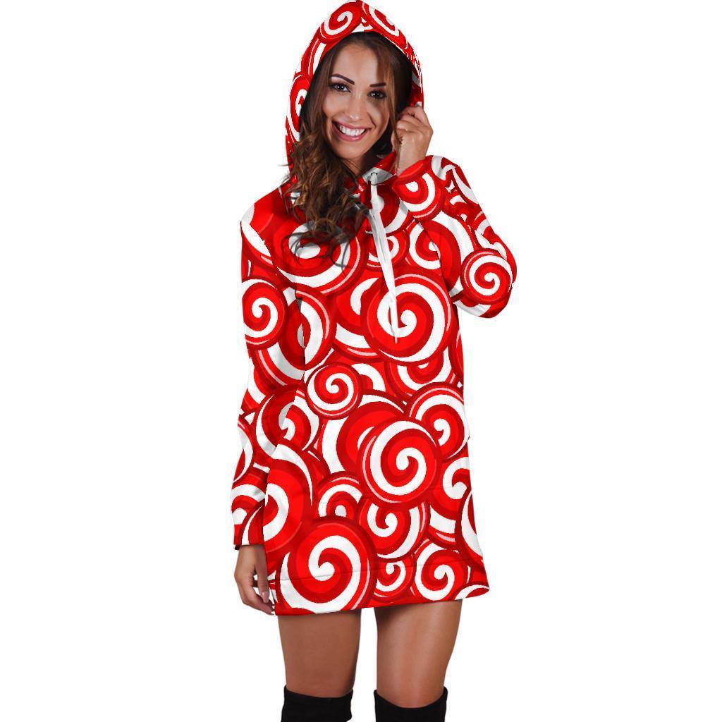 Candy Cane Pattern Print Women Hoodie Dress-grizzshop