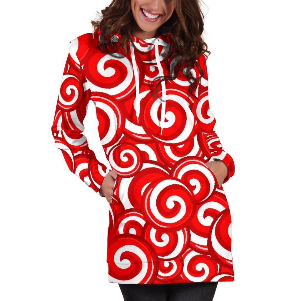 Candy Cane Pattern Print Women Hoodie Dress-grizzshop