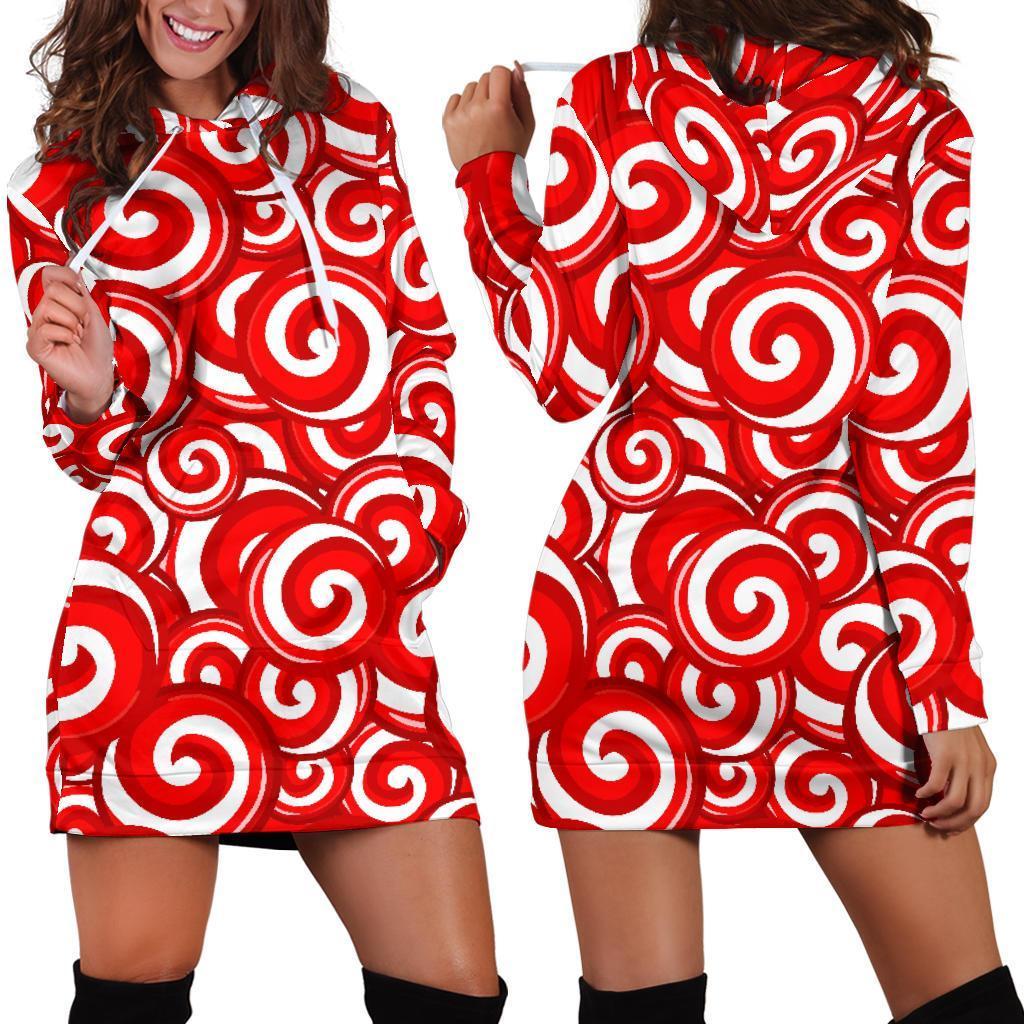 Candy Cane Pattern Print Women Hoodie Dress-grizzshop