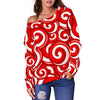 Candy Cane Pattern Print Women Off Shoulder Sweatshirt-grizzshop