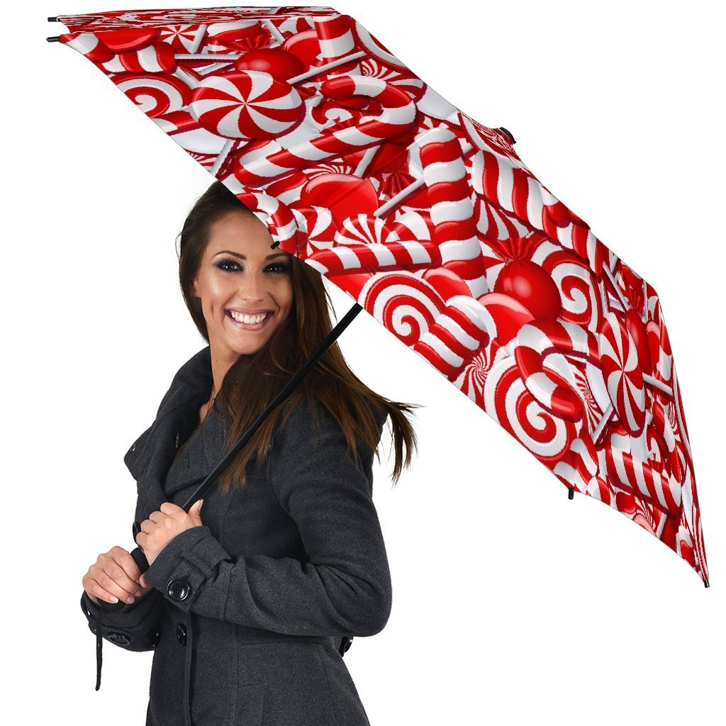 Candy Cane Print Pattern Automatic Foldable Umbrella-grizzshop