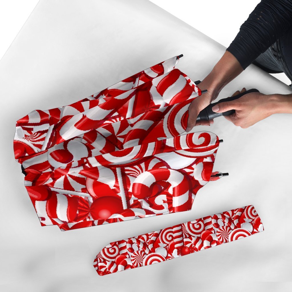 Candy Cane Print Pattern Automatic Foldable Umbrella-grizzshop