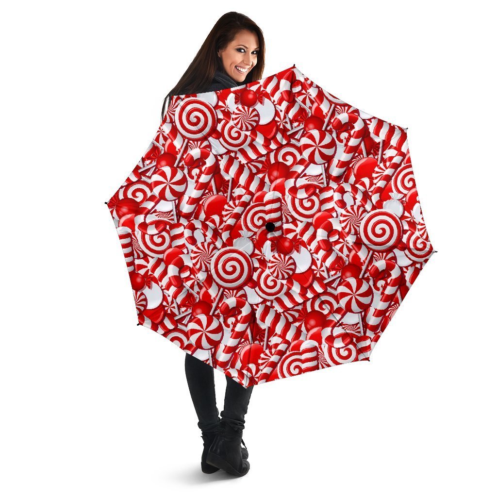 Candy Cane Print Pattern Automatic Foldable Umbrella-grizzshop