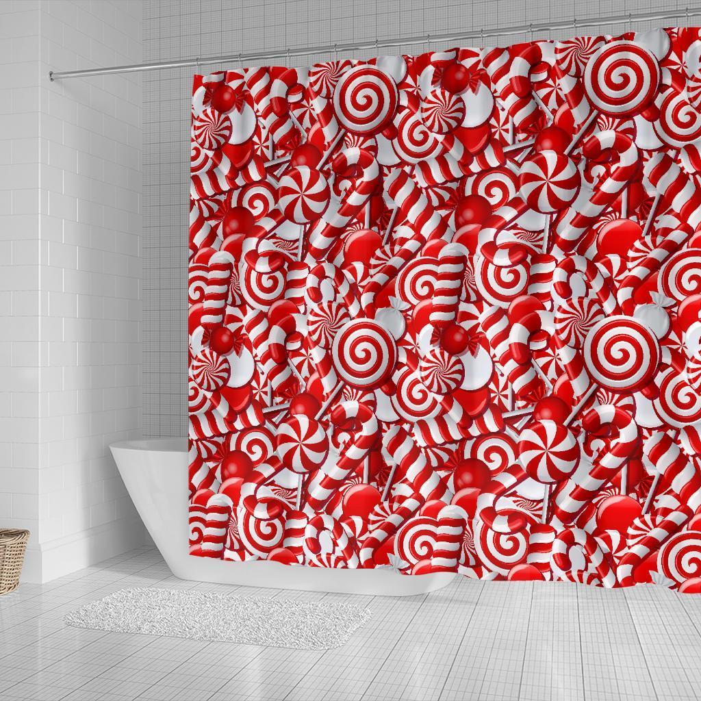 Candy Cane Print Pattern Bathroom Shower Curtain-grizzshop