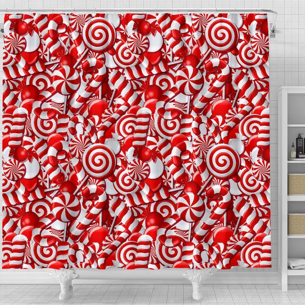 Candy Cane Print Pattern Bathroom Shower Curtain-grizzshop