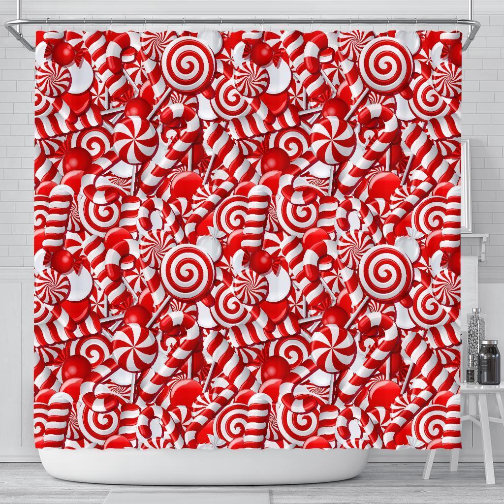 Candy Cane Print Pattern Bathroom Shower Curtain-grizzshop