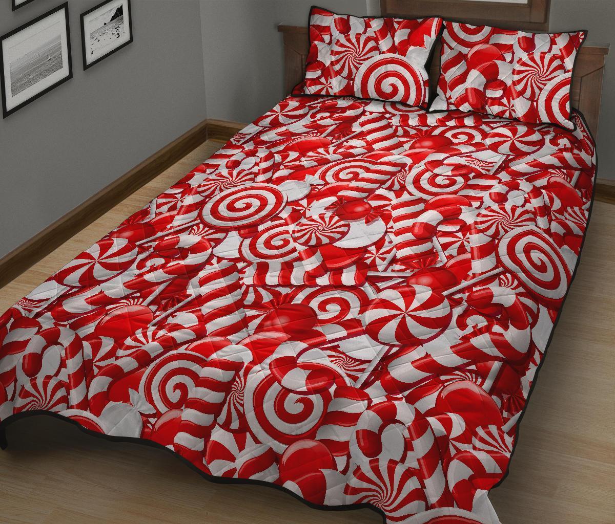 Candy Cane Print Pattern Bed Set Quilt-grizzshop