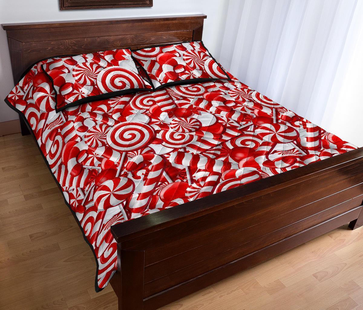 Candy Cane Print Pattern Bed Set Quilt-grizzshop