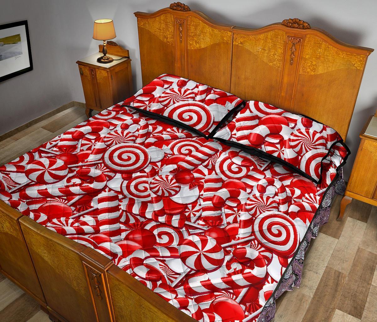 Candy Cane Print Pattern Bed Set Quilt-grizzshop