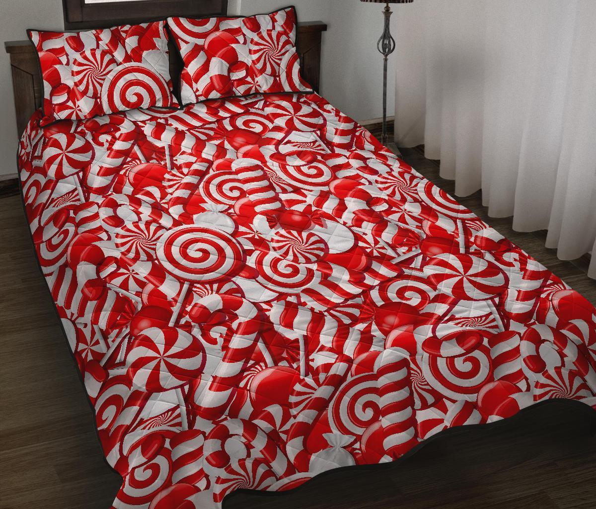 Candy Cane Print Pattern Bed Set Quilt-grizzshop