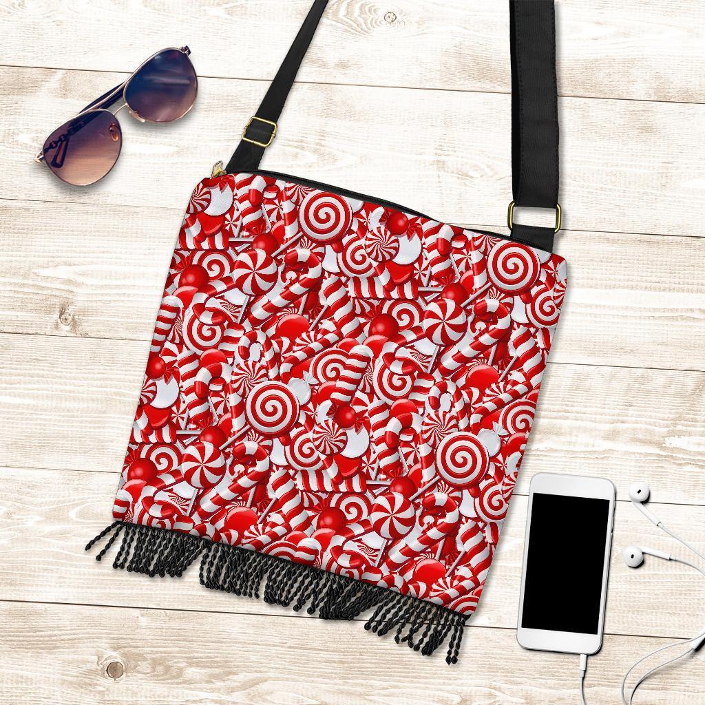 Candy Cane Print Pattern Crossbody bags-grizzshop