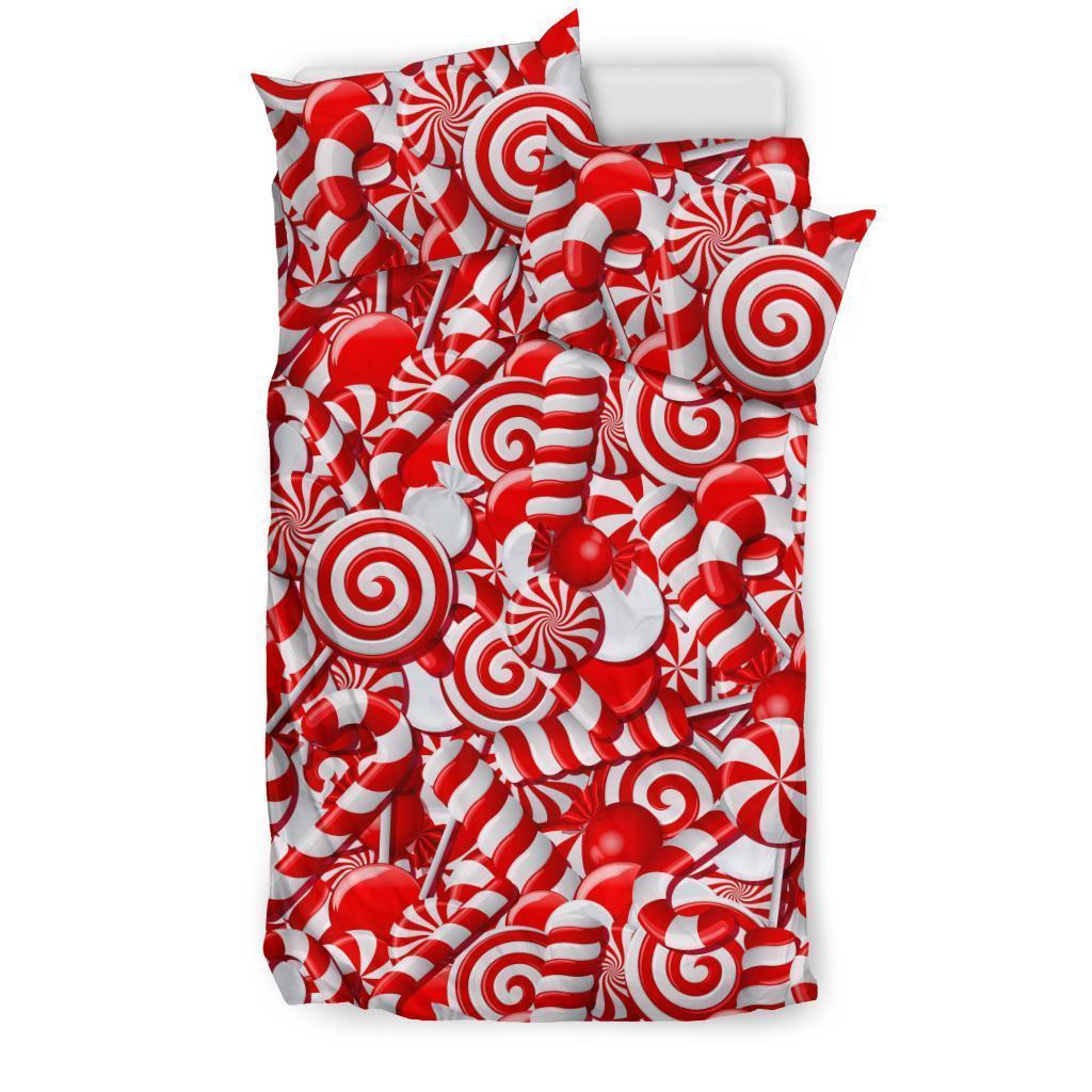 Candy Cane Print Pattern Duvet Cover Bedding Set-grizzshop