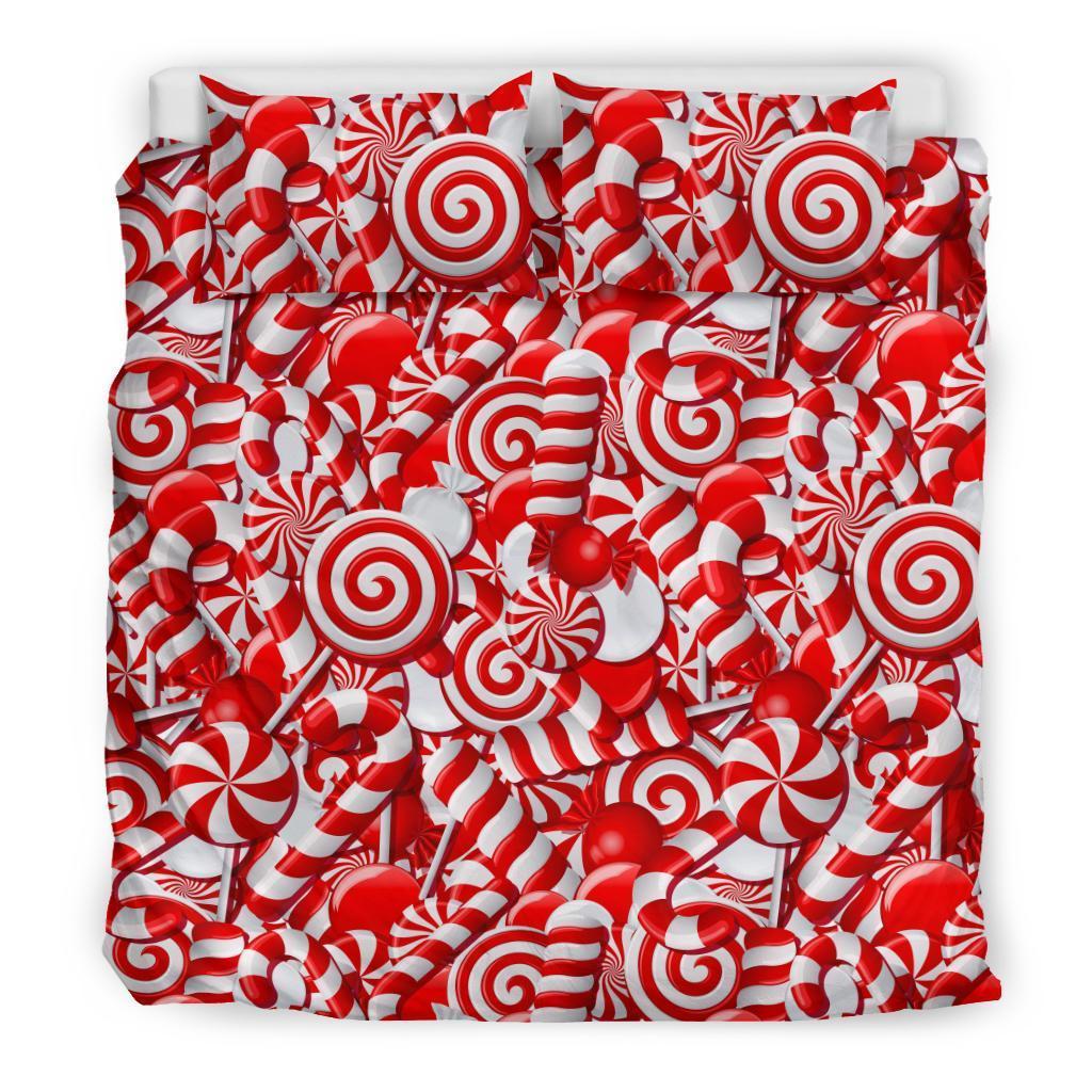 Candy Cane Print Pattern Duvet Cover Bedding Set-grizzshop