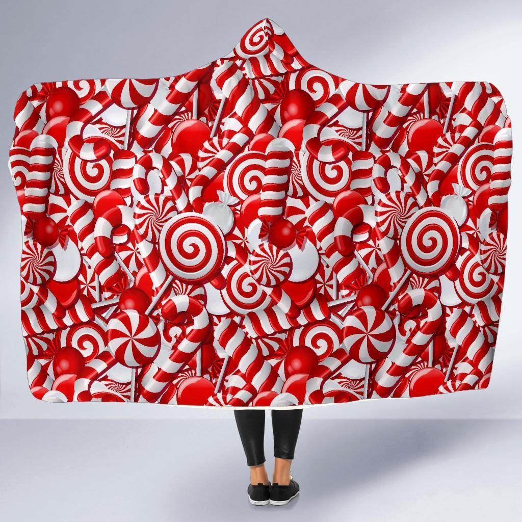 Candy Cane Print Pattern Hooded Blanket-grizzshop