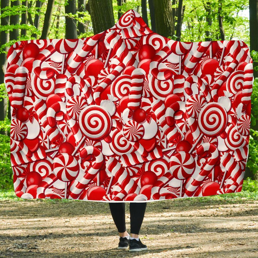 Candy Cane Print Pattern Hooded Blanket-grizzshop