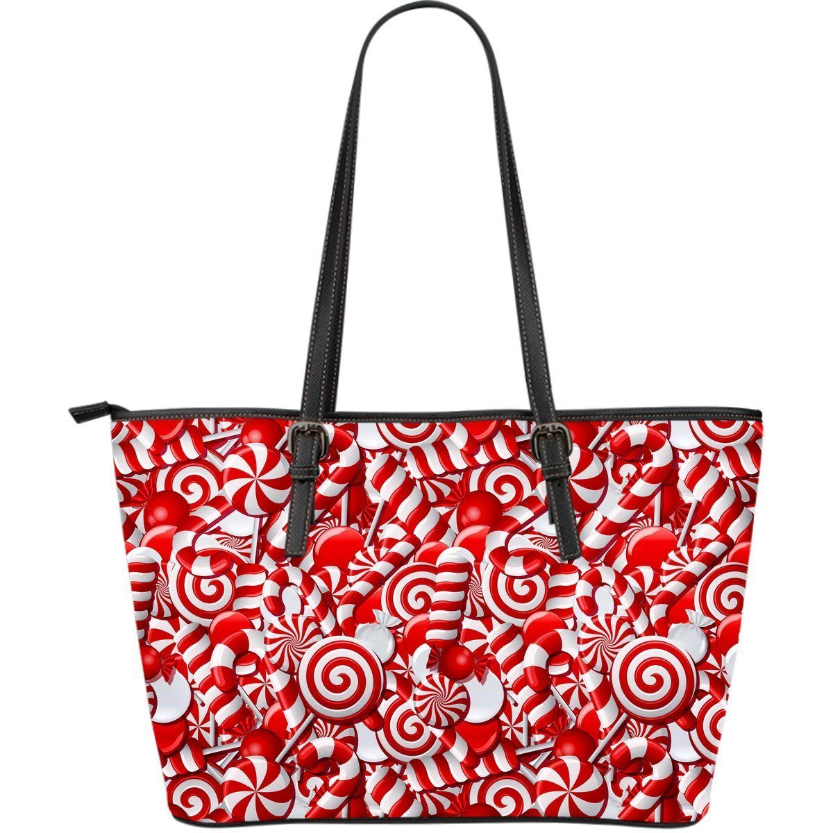 Candy Cane Print Pattern Leather Tote Bag-grizzshop