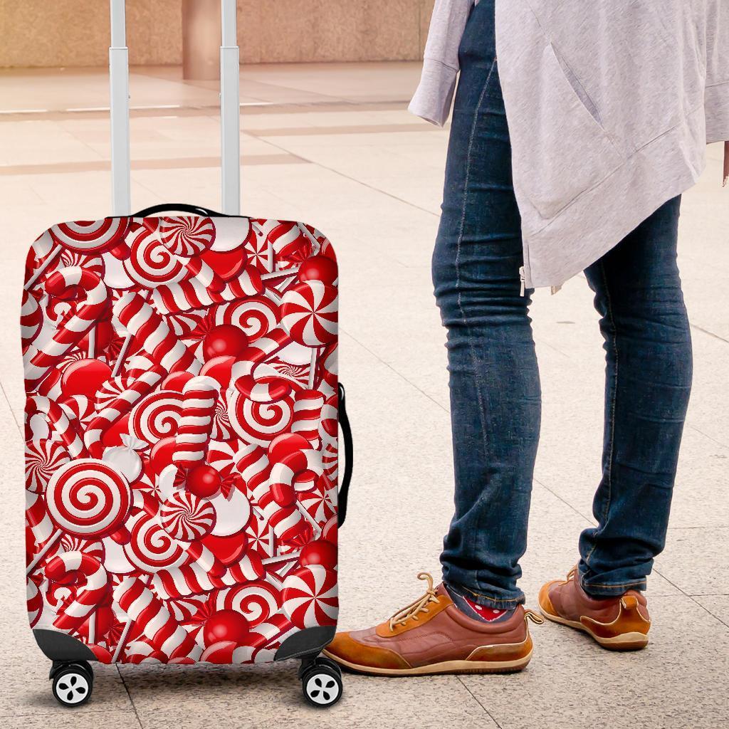 Candy Cane Print Pattern Luggage Cover Protector-grizzshop