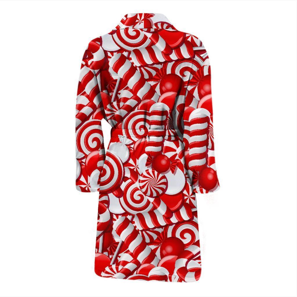 Candy Cane Print Pattern Men Long Robe-grizzshop