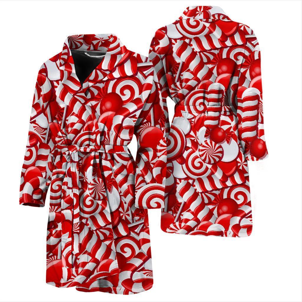 Candy Cane Print Pattern Men Long Robe-grizzshop