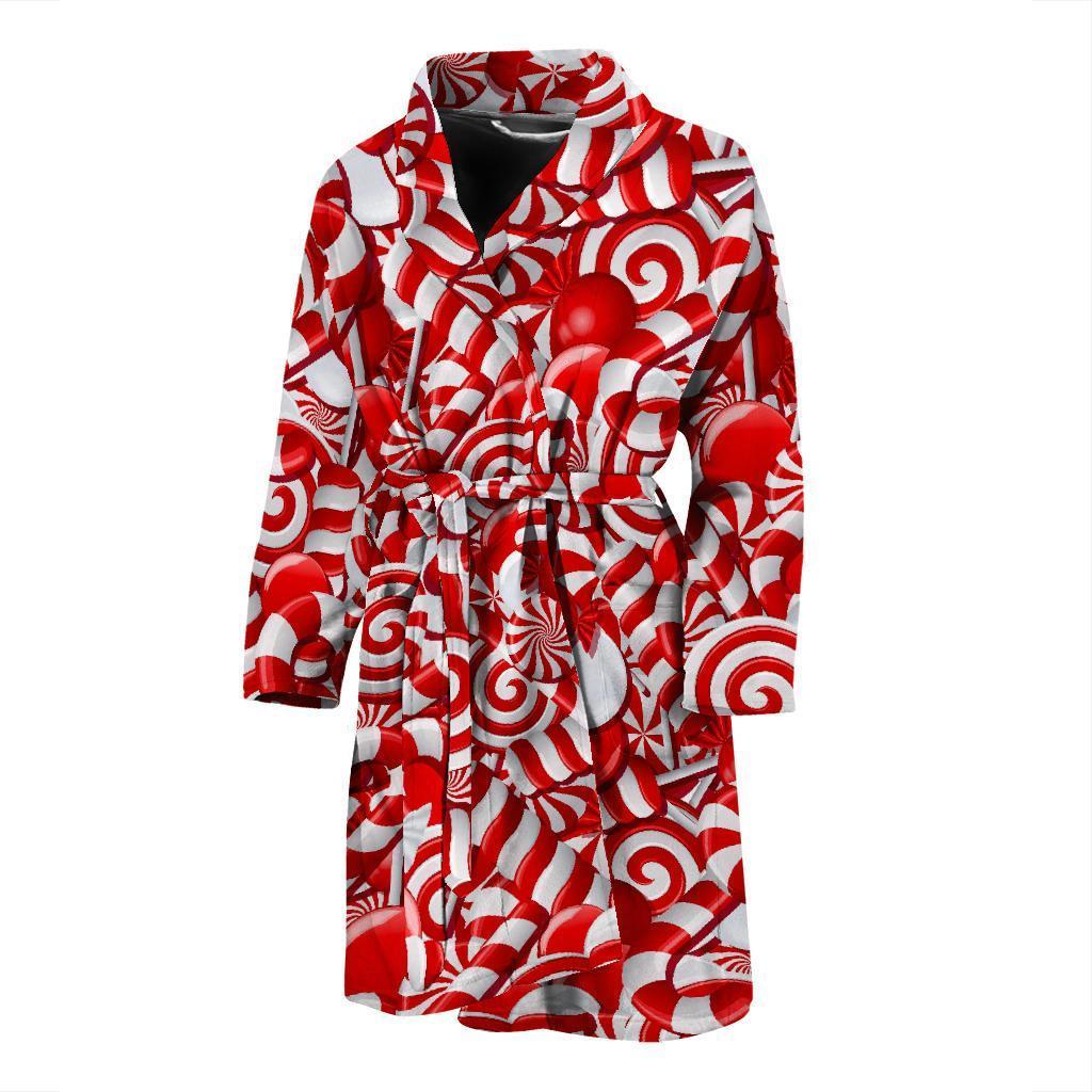 Candy Cane Print Pattern Men Long Robe-grizzshop