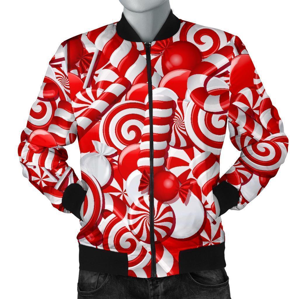 Candy Cane Print Pattern Men's Bomber Jacket-grizzshop