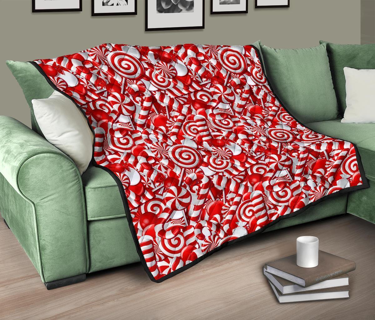 Candy Cane Print Pattern Quilt-grizzshop