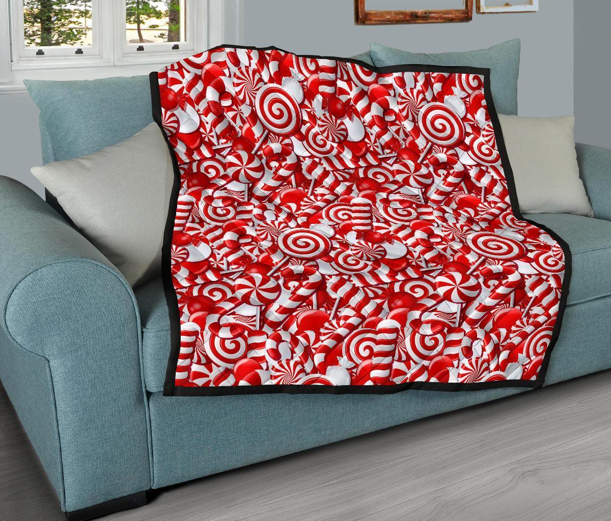 Candy Cane Print Pattern Quilt-grizzshop